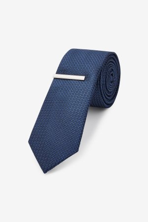 Текстурированный галстук и зажим, синий Next