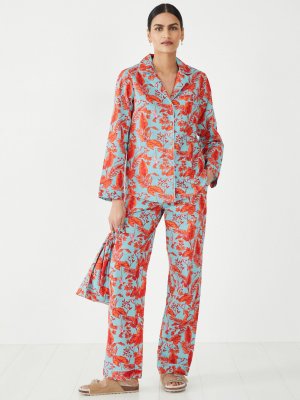 Хлопковая пижама с принтом Isla Hummingbird, цвет морской волны/оранжевый hush