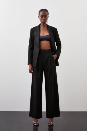 Приталенные брюки прямого кроя из саржи премиум-класса с высокой талией , черный Karen Millen