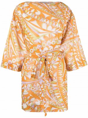 Пляжное платье с принтом Bandierine Emilio Pucci. Цвет: оранжевый