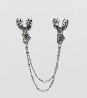 Уголки для воротника в форме оленя на цепочке Noose & Monkey. Цвет: серебряный