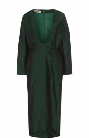 Шелковое платье-миди с глубоким V-образным вырезом Tata Naka. Цвет: зеленый