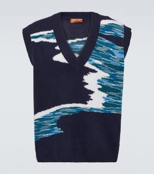 Жилет-свитер из шерсти, окрашенной в космос , синий Missoni