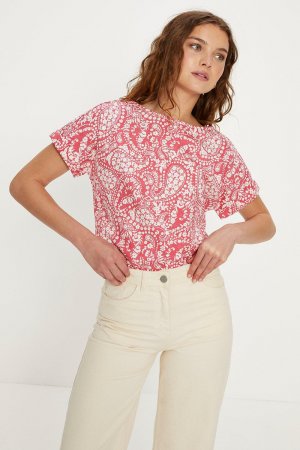 Хлопковая футболка Essential с цветочным принтом «пейсли» и рулонными рукавами , красный Oasis