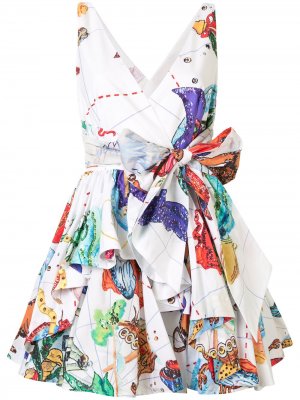 Платье мини с принтом и завязками Stella Jean. Цвет: белый