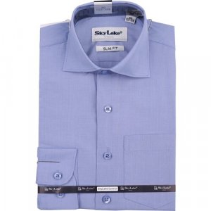Школьная рубашка , полуприлегающий силуэт, на пуговицах, длинный рукав, манжеты, размер 31/128, голубой Sky Lake. Цвет: голубой