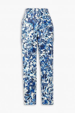 Кожаные зауженные брюки с цветочным принтом , синий Dries Van Noten