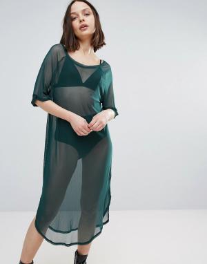 Oversize-платье миди из сеточки Twiin. Цвет: зеленый