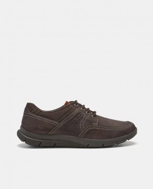 Мужские туфли на шнуровке из нубука с контрастной строчкой , темно коричневый 24HRS
