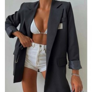 Пиджак , удлиненный, оверсайз, размер 42-44, черный Bellini. Цвет: черный