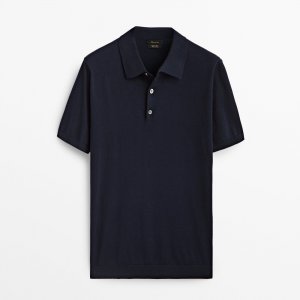 Свитер Short Sleeve Cotton Polo, темно-синий Massimo Dutti