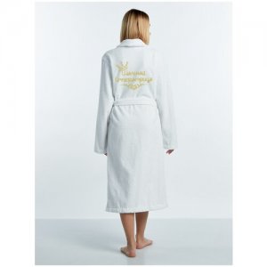 Махровый женский халат с вышивкой Шальная Императрица/42-44 Люкс. Цвет: белый/золотистый