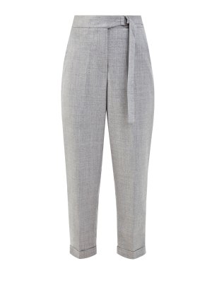 Укороченные брюки из тонкой меланжевой шерсти с поясом PESERICO. Цвет: серый