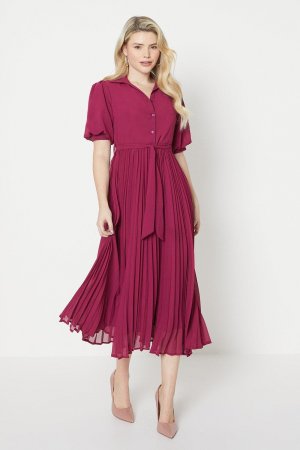 Плиссированное шифоновое платье-рубашка миди , красный Dorothy Perkins