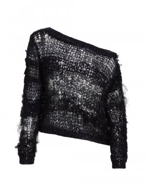 Металлизированный вязаный свитер с открытыми плечами , черный Rodarte