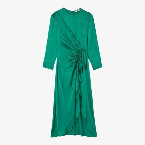 Платье миди из эластичного атласа с оборками , цвет verts Sandro