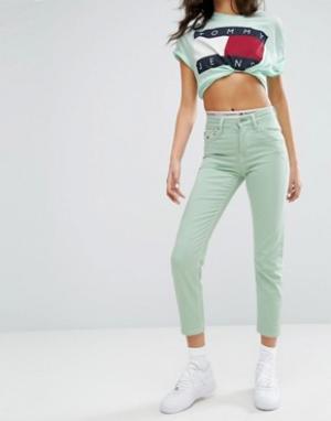 Укороченные прямые джинсы с завышенной талией Tommy Jeans. Цвет: зеленый