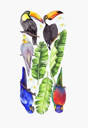 Наклейка декоративная Galerys Попугаи и туканы. Цвет: зеленый