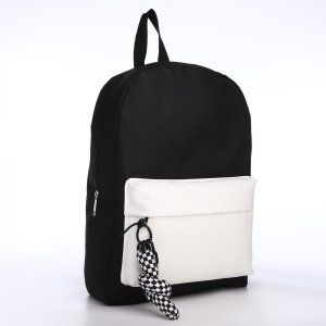Рюкзак текстильный с карманом кожзам, 38х29х11 см, черный, белый NAZAMOK