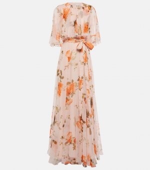 Платье из шелковой вуали с цветочным принтом , розовый Erdem