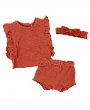 Муслиновый топ с рюшами для маленьких девочек, шорты и повязка на голову, комплект из 3 предметов , мультиколор Lily & Jack