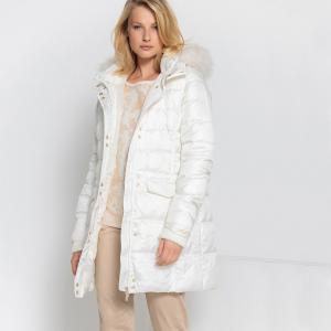 Куртка стеганая средней длины с капюшоном, зимняя модель ANNE WEYBURN. Цвет: экрю