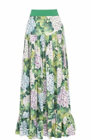Хлопковая юбка-макси с цветочным принтом Dolce & Gabbana. Цвет: зеленый