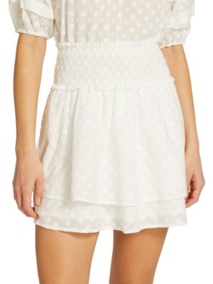 Многоярусная хлопковая мини-юбка Addison со сборками , цвет White Embroidery Rails