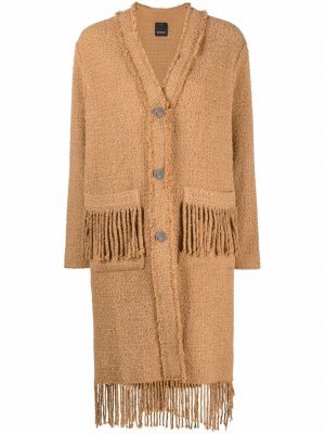 Однобортное пальто с бахромой PINKO. Цвет: коричневый