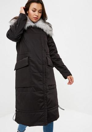 Куртка утепленная Lost Ink FAUX FUR COLLAR LONGLINE PADDED COAT. Цвет: черный