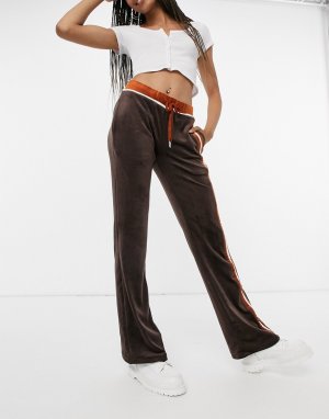 Спортивные велюровые штаны клеш в стиле 90-х от комплекта -Коричневый цвет Jaded London