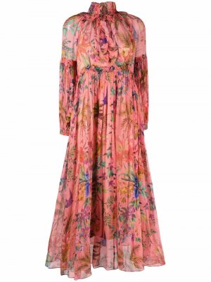 Платье с цветочным принтом и оборками ZIMMERMANN. Цвет: розовый