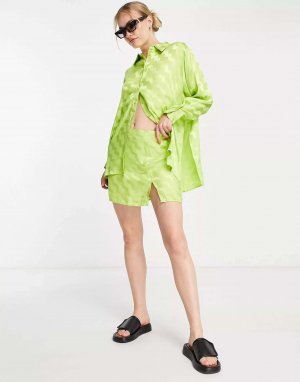 Жаккардовая мини-юбка цвета зеленовато-желтого Topshop