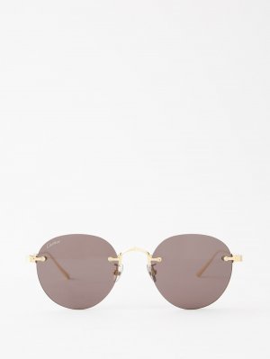 Фирменные круглые солнцезащитные очки в металлическом корпусе , золото Cartier Eyewear