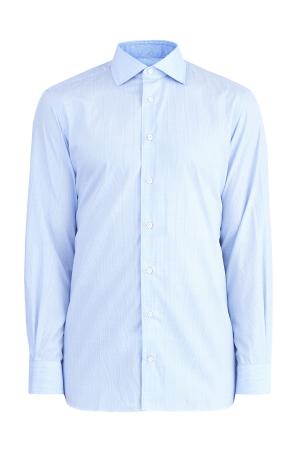 Рубашка из гладкого хлопкового поплина с принтом в клетку LUCIANO BARBERA. Цвет: голубой