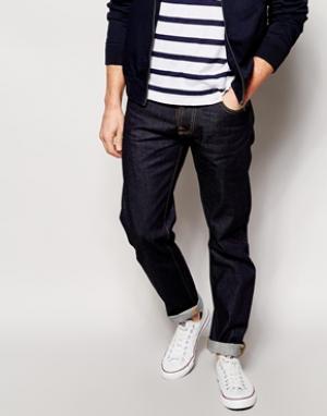 Однотонные прямые джинсы из сухой ткани Steady Eddie Nudie Jeans. Цвет: синий