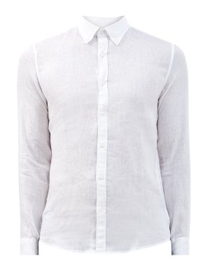 Льняная рубашка Slim Fit с воротником button-down MICHAEL KORS. Цвет: белый