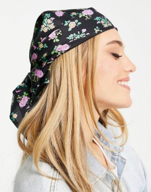 Темный платок на голову из полисатина с цветочным принтом -Разноцветный ASOS DESIGN