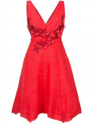 Плиссированное коктейльное платье Marchesa Notte. Цвет: красный