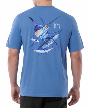 Мужская футболка с круглым вырезом короткими рукавами и рисунком , цвет Azure Blue Guy Harvey