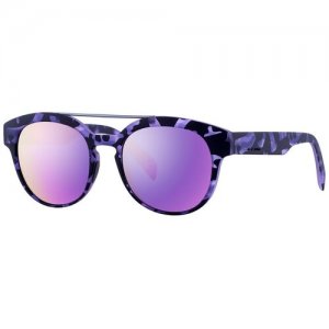 Солнцезащитные очки, круглые, оправа: пластик, с защитой от УФ, зеркальные, черный Italia Independent. Цвет: фиолетовый