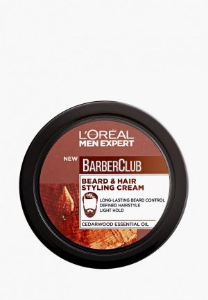 Крем для укладки LOreal Paris L'Oreal Men Expert Barber Club Бороды  + Волос, с маслом кедрового дерева, 75 мл. Цвет: прозрачный