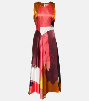 Платье макси из шелкового атласа с принтом , мультиколор Roksanda
