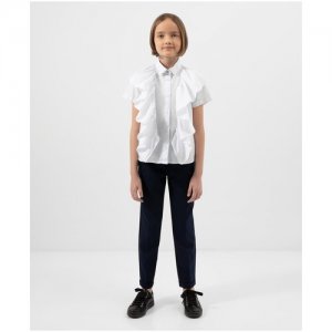 Блузка с коротким рукавом и крупными рюшами белая , размер 140, модель 222GSGMC2203 Gulliver. Цвет: белый