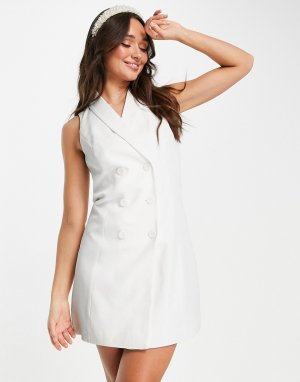Свадебное приталенное платье-смокинг мини белого цвета с пуговицами спереди Bridal-Белый Vila