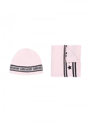 Комплект из шапки и шарфа с логотипом Givenchy Kids. Цвет: розовый