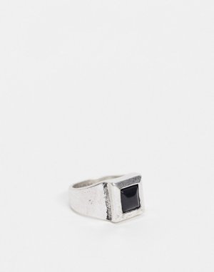 Серебристое кольцо-печатка с квадратным камнем luxe-Серебристый Icon Brand