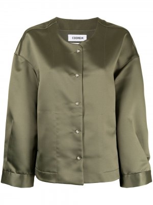 Атласная куртка-бомбер с вышивкой Coohem. Цвет: зеленый