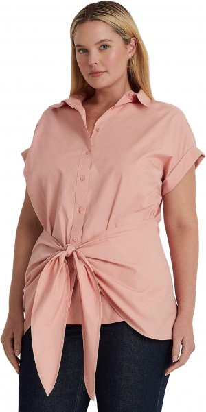Рубашка из хлопкового сукна больших размеров с завязкой спереди LAUREN Ralph Lauren, цвет Rose Tan