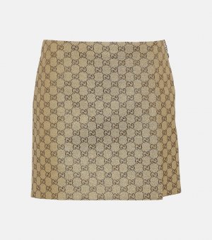 Мини-юбка из плотной ткани с блестками gg, коричневый Gucci